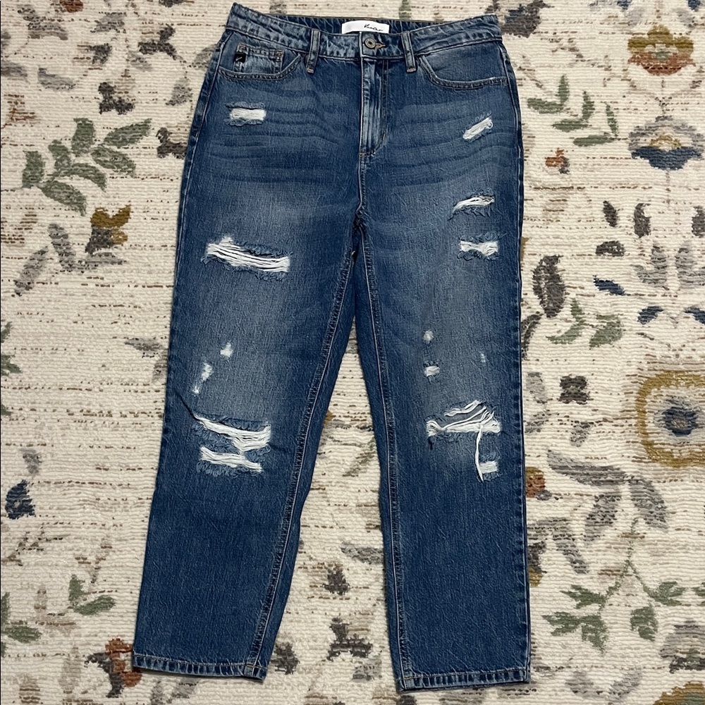 KanCan Distressed Dark Blue Boyfriend Jeans